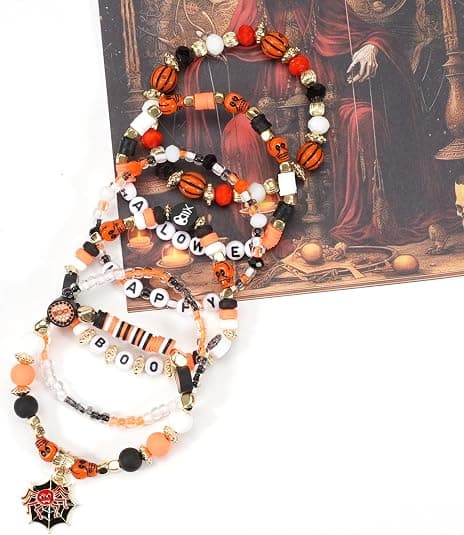 Halloween armbånd stabelbart sort stenperle elastisk armbånd B