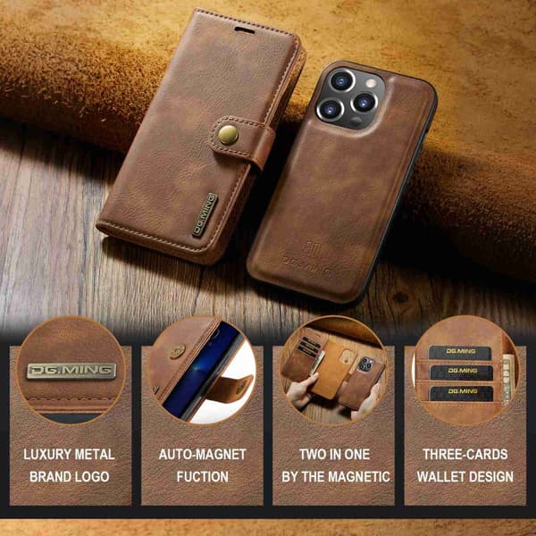 DG.MING 2-i-1 Magnetpung iPhone 15 Pro Cognac