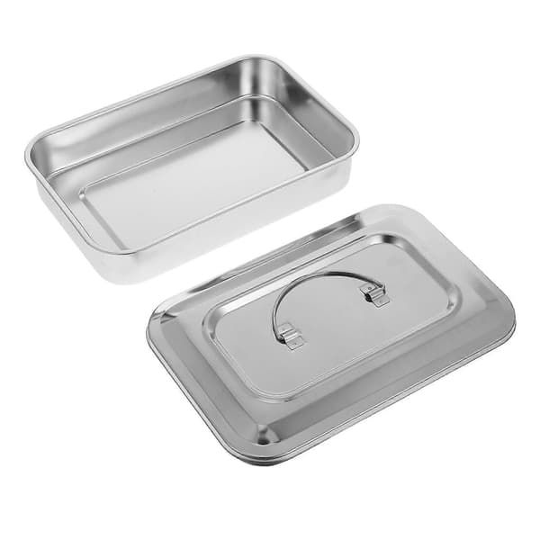 Steriliseringsboks i rustfrit stål med låg, rustbestandig bakke til manicure, 9,43x6,48x1,97 tommer