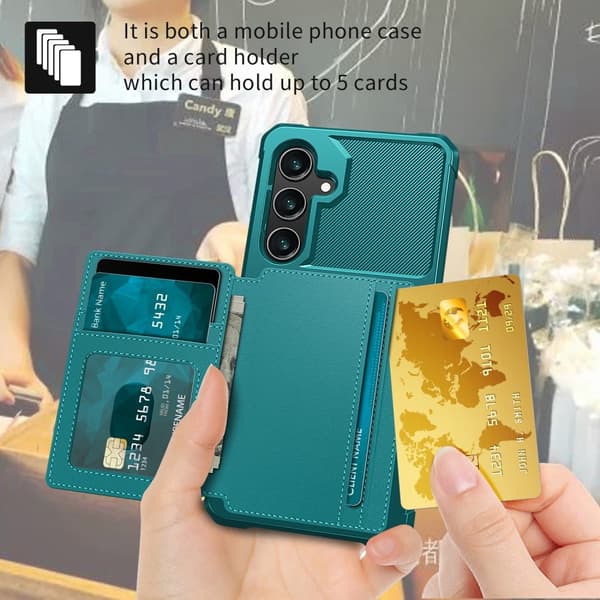 SKALO Samsung S25 Shockproof Case with Wallet - Green