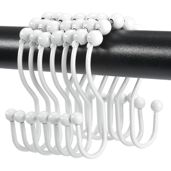 Set med 12 rostfria duschdraperikrokar i metall, duschdraperiringar dubbla vit