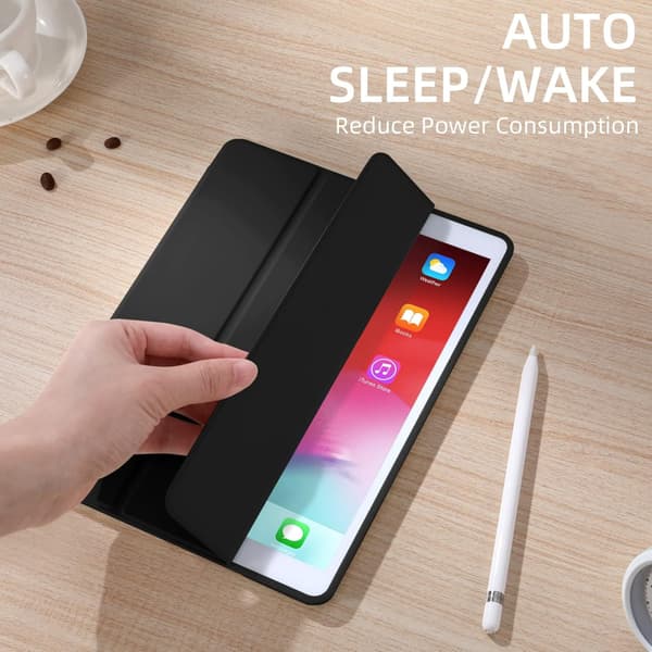 iPad Case for iPad 7th/8th/9th Generation Black with Pencil Holder, Protective Case with Soft TPU Back