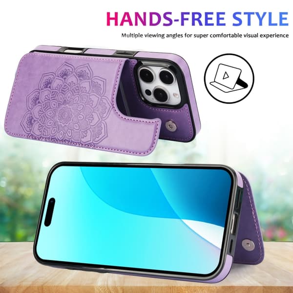 iPhone 16 Pro Max Etui - Dobbelt Spænde Mandala Læder Cover