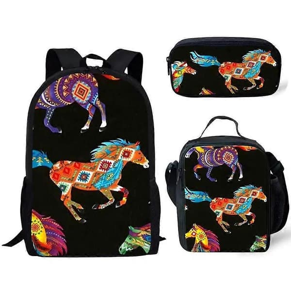 Student Backpack Anime Cute Horse School Bag Backpack Briefcase Messenger Bag Pencil Case Three-piece Set