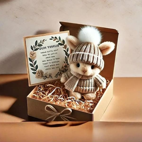Mini Rabbit Plush Toy for Easter, Pocket-sized Bunny with Positive Message Card