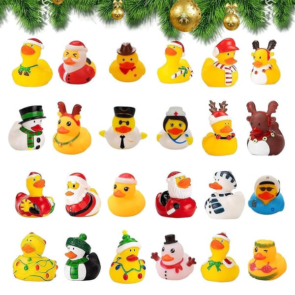 Rubber Duck Advent Calendar Blind Box, Mini Yellow Rubber Duck Toy, Christmas Table Gift (24 ducks, random design)