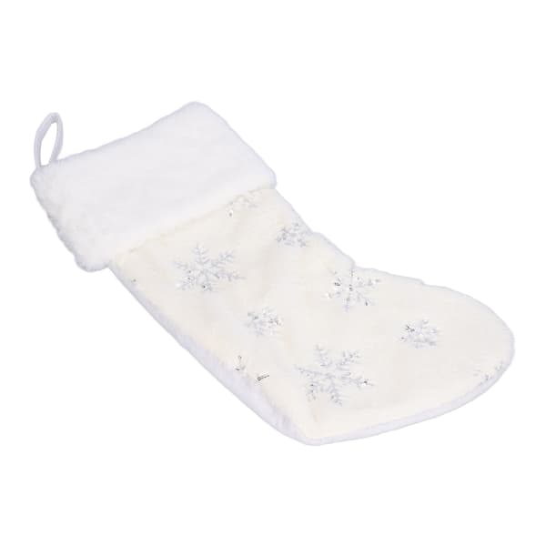 Polyester Christmas Stocking Pendant with Embroidery Snowflake Pattern Christmas Tree Decoration Ornament Silver