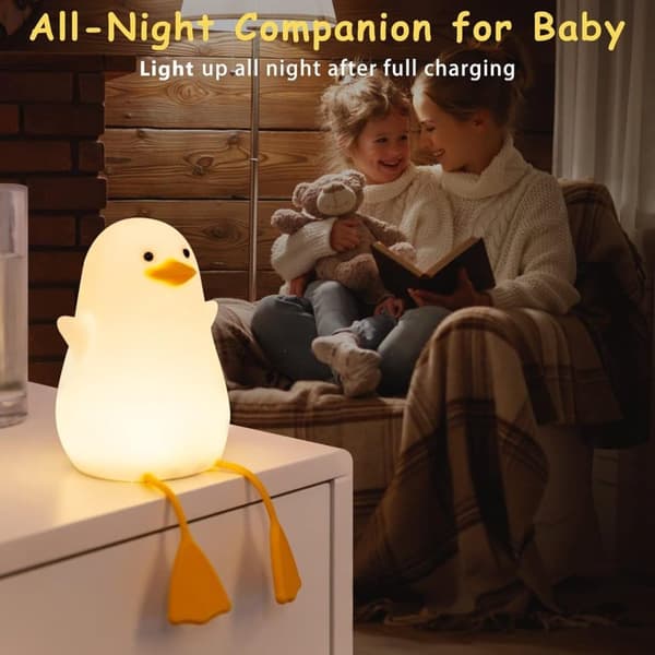 Søt And Nattlampe LED, Barnelampe Dimbar Sengelampe Oppladbar USB Timer Gave Warm Light