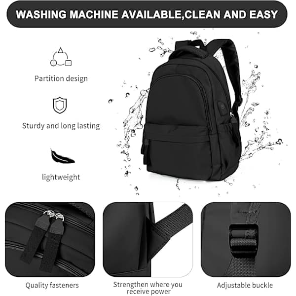 Laptop Backpack, Waterproof Laptop Backpack with 14-inch USB Charging School Bag Black Black