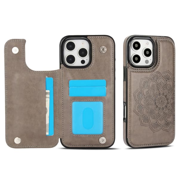 iPhone 16 Pro Max Case - Double Buckle Mandala Leather Cover
