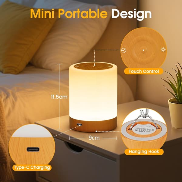 Touch LED Night Light, Dimmable Wireless Rechargeable Table Lamp with 5 Modes and 256 RGB Colors, Warm Light Bedside Lamp Timer Function
