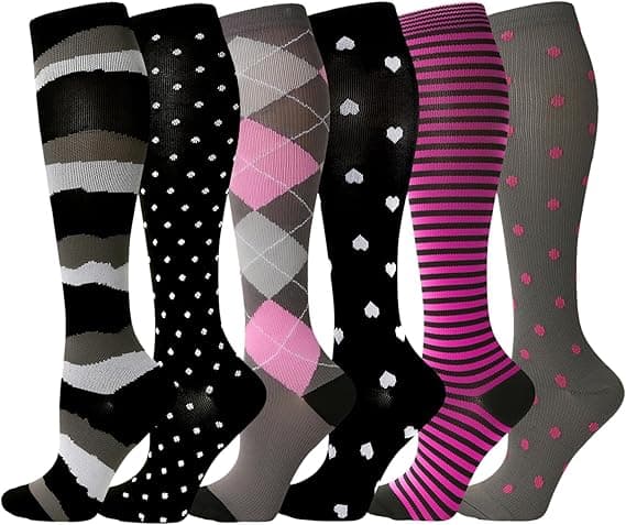 Compression Socks for Women and Men, 6 Pairs High Flight Socks Compression Socks Circulation Support Socks S/M