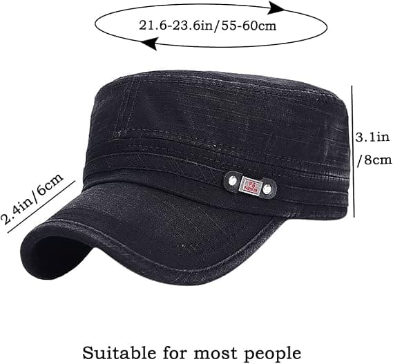 Unisex Cadet Army Cap Adjustable Flat Top Cap Washed Cotton Military Hat Baseball Cap