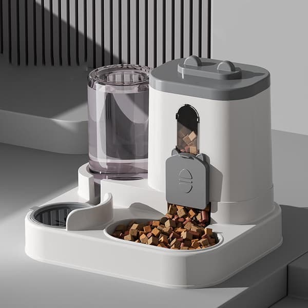 2-i-1 Automatisk Kattefoderautomat med Vanddispenser - 2,2L Foder & 0,8L Vandstation til Katte & Små Hunde, Hjem & Rejse