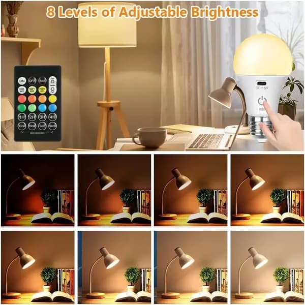 Rechargeable Light Bulb with Remote Control Dim & RGB, Timer, E27 Base, Backup Emergency Light for Home or Outdoor