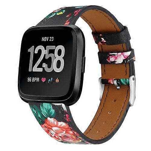 Læderrem med rundt spænde til Fitbit Versa 2 / Fitbit Versa / Fitbit Versa Lite Black Safflower