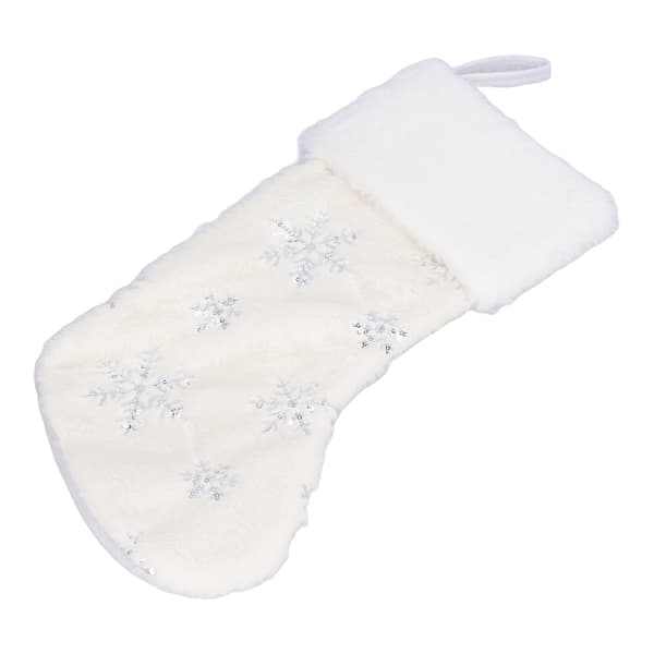 Polyester Christmas Stocking Pendant with Embroidery Snowflake Pattern Christmas Tree Decoration Ornament Silver