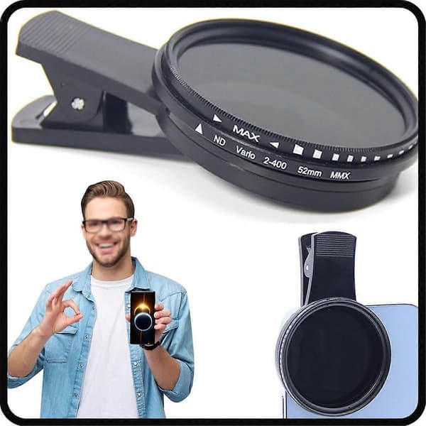 1 Set Solar Eclipse Phone Filter 52mm Camera Lens Filter ND 2-400 Smartphone Lens Filter with Clip