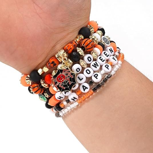 Halloween armbånd stabelbart sort stenperle elastisk armbånd B