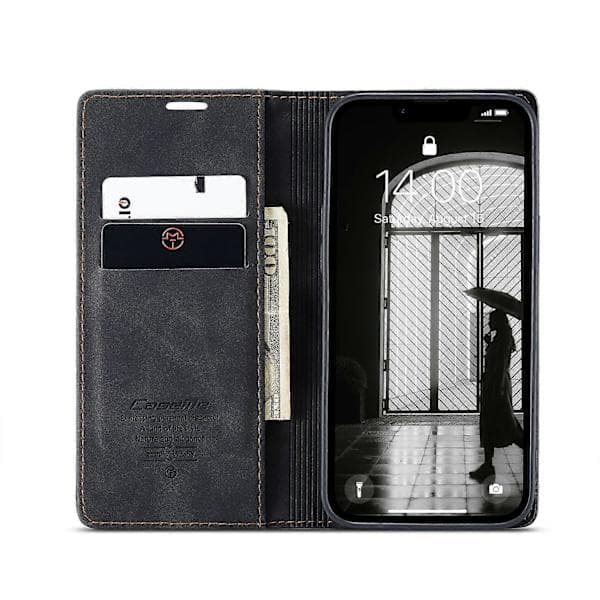 Til iPhone 16e Pung Etui CASEME 013 Serie PU Læder Telefon Etui Stativ Sort