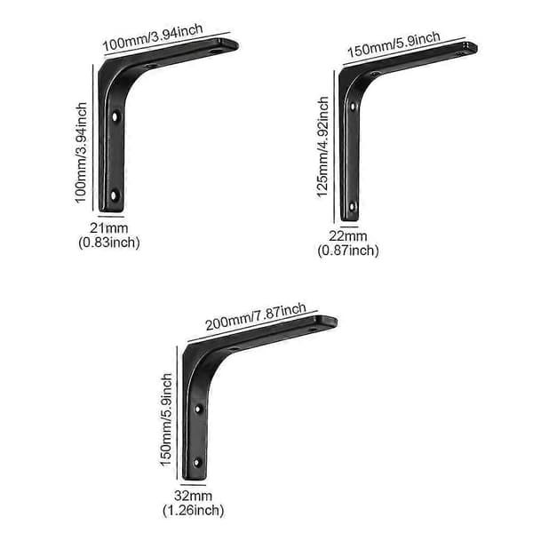 4pcs Steel Heavy Duty Shelf Bracket DIY Durable Hardware Wall Mount L-shaped Black