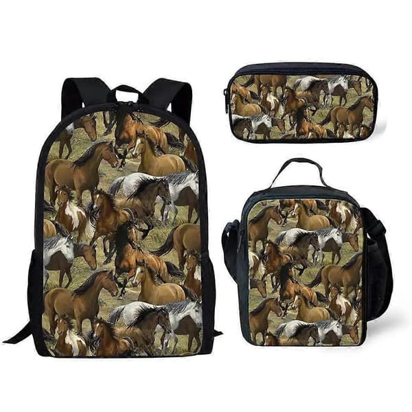 Student Backpack Anime Cute Horse School Bag Backpack Briefcase Messenger Bag Pencil Case Three-piece Set