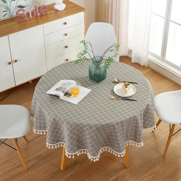 120 cm kvastdug, rund polyester bomuldsdug, til spisebord, sofabord, havebord (gråternet)