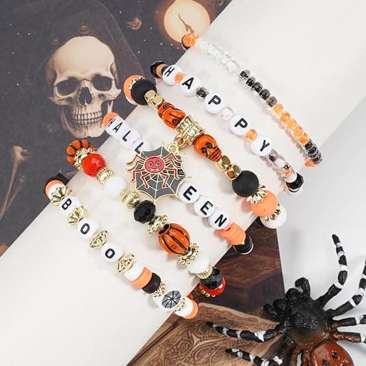 Halloween armbånd stabelbart sort stenperle elastisk armbånd B