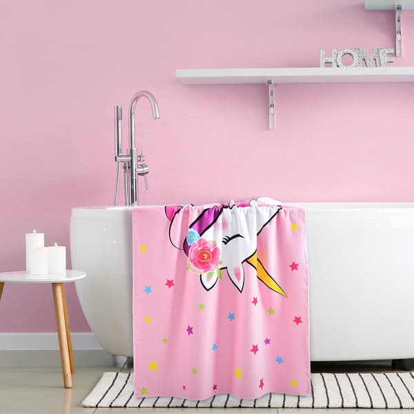 Enhjørning badehåndklæde - 70 x 150 cm polyester campinghåndklæder til piger børn hurtigtørrende ultraabsorberende B