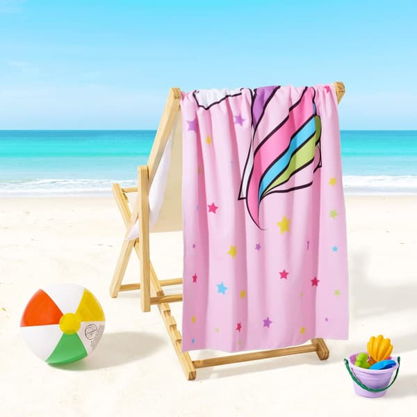 Enhjørning badehåndklæde - 70 x 150 cm polyester campinghåndklæder til piger børn hurtigtørrende ultraabsorberende B