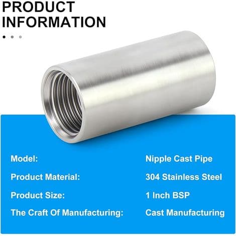 50 mm 1\" innvendig x BSP-nippel støpt rør 304 rørfittings i rustfritt stål