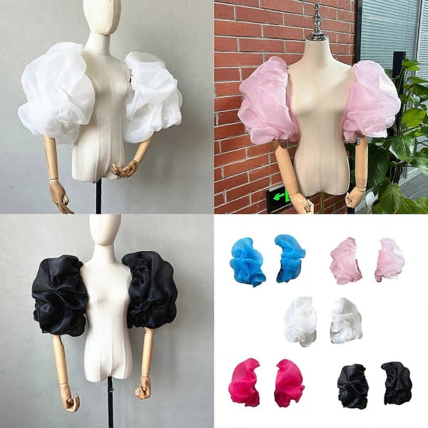 Elastiska puffärmar i nylon för bröllopsklänning, döljer armdefekter, en storlek, vit