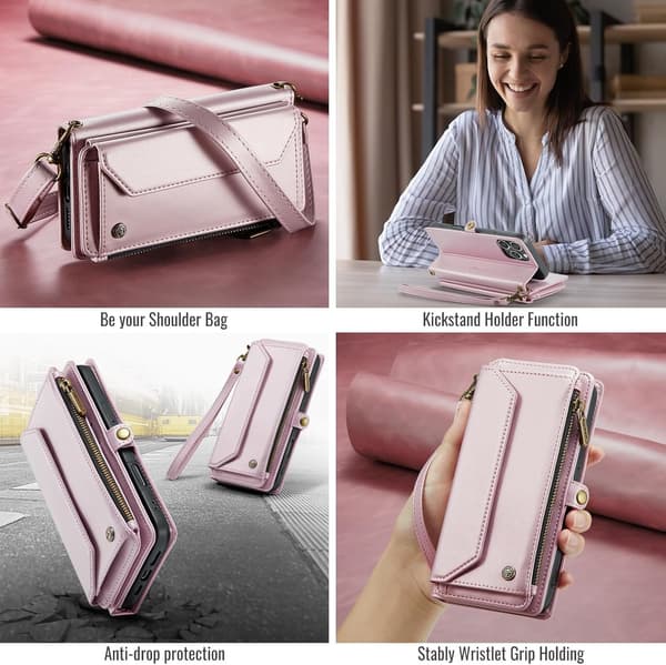 Caseme Plånboksfodral med dragkedja iPhone 16 Plus Rosa