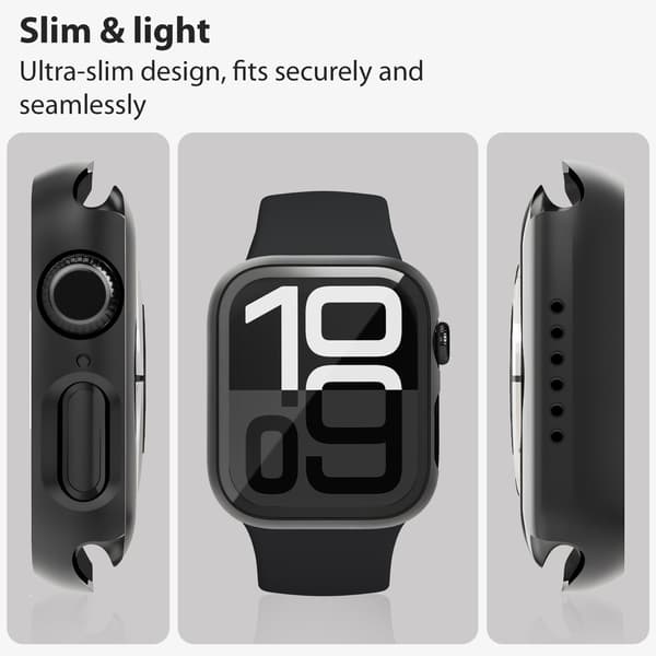 2-Pack Protective Case with Built-in Screen Protector for Apple Watch 44mm – Full Coverage Protection with Tempered Glass, Easy Installation (Black)