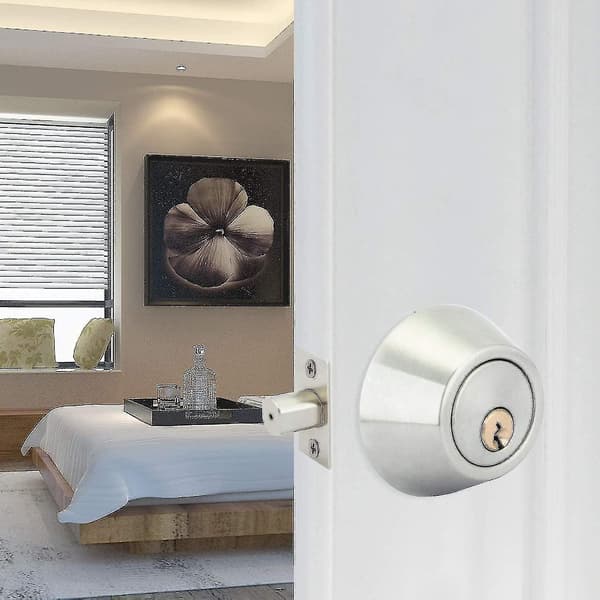 Satin Nickel Cylindrical Door Lock, Single Cylinder Deadbolt, Security Night Latch (with 1 Key)