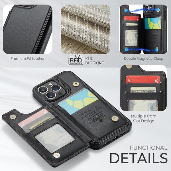 CASEME iPhone 15 Pro Case RFID Kickstand Wallet Black