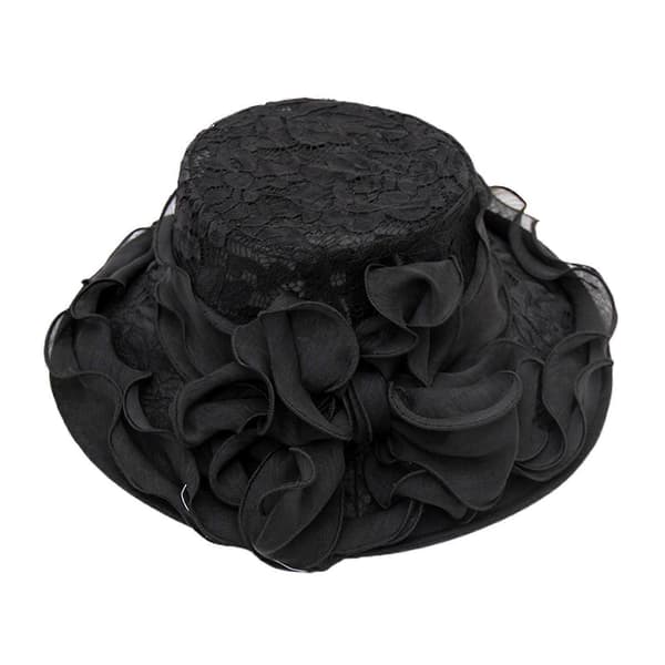 Women's Church Hat Lace Bow Temperament Foldable Flat Top Sun Hat for Wedding