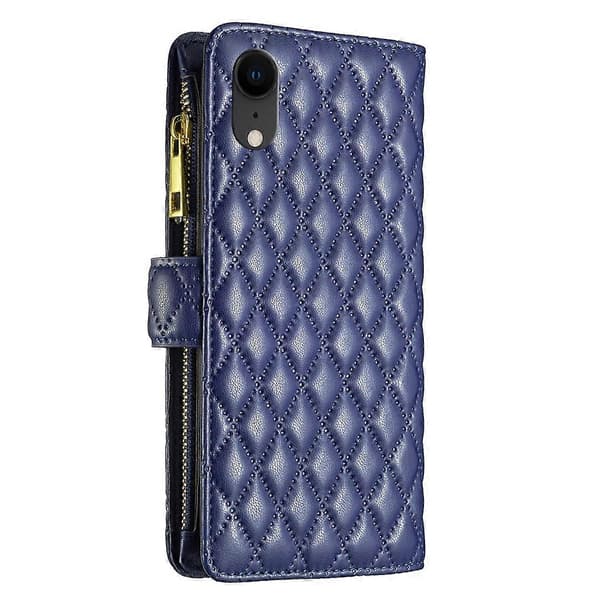 Diamond Check Leather Zipper Wallet Case for iPhone XR