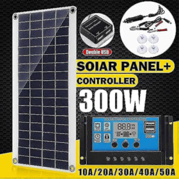 300W 12V Solcellepanelsett Batterilader 300 Watt 12 Volt Off Grid System Med 10A-60A Kontroller