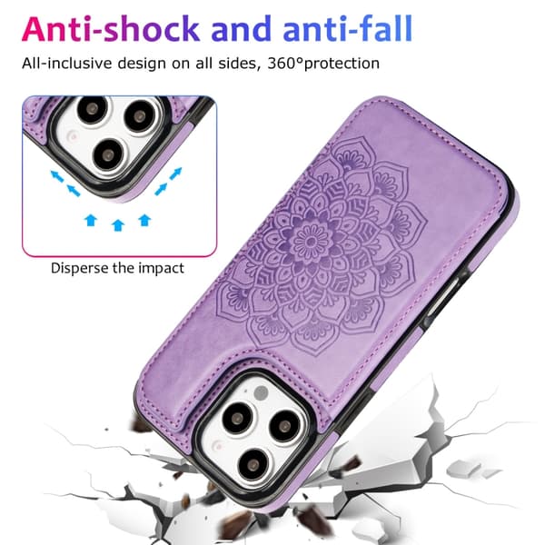 iPhone 16 Pro Max Etui - Dobbelt Spænde Mandala Læder Cover