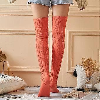 Winter Women's Solid Color Over-the-Knee Puffy Warm High Socks (White)