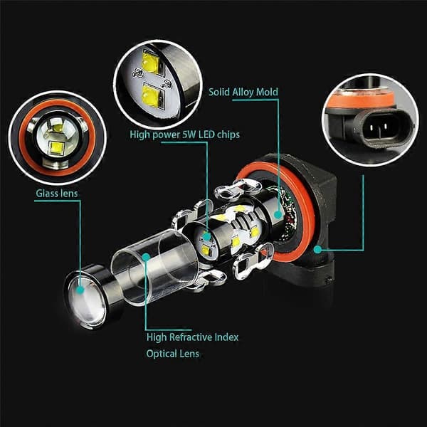 H11 LED Headlight Super Bright Bulbs Kit White 6000K High or Low Beam 2-pack