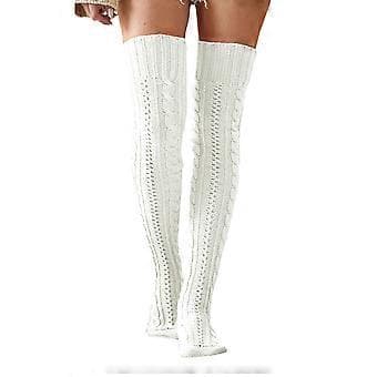 Winter Women's Solid Color Over-the-Knee Puffy Warm High Socks (White)
