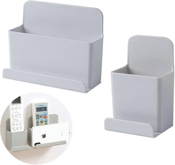 2 Pieces Self-Adhesive Storage Box for Remote Control, Wall-Mounted Organizer Box, Damage-Free Wall Phone Holder, for Remote Control, Mobile Phone,