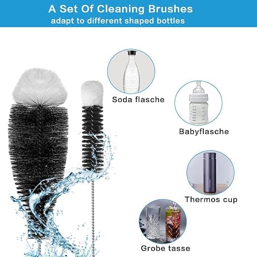 Setti, jossa 2 pullosivellintä, puhdistusharjaa, pullosivellin edistykselliseen puhdistukseen
