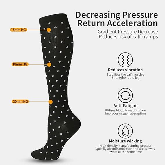 Compression Socks for Women and Men, 6 Pairs High Flight Socks Compression Socks Circulation Support Socks S/M