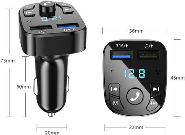 Bluetooth trådløs FM-sender, Bluetooth bil MP3-spiller, lader, 2 USB-porter, USB-minne spenningsdisplay