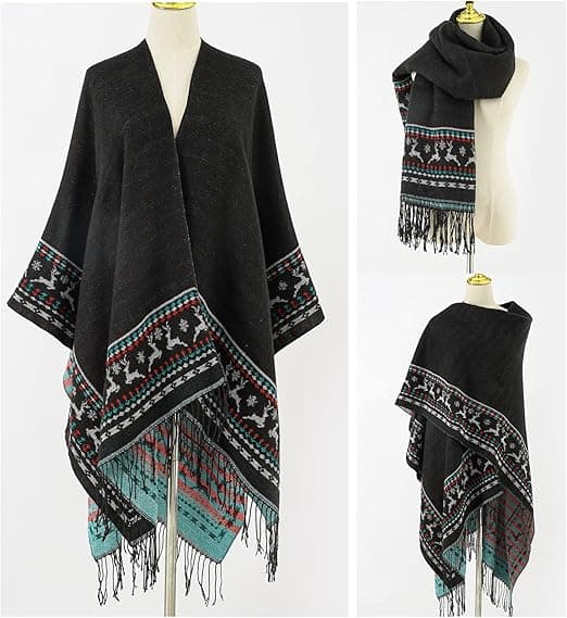 1 stk sort fleece poncho damefrakke retro åben kvindelig vinter