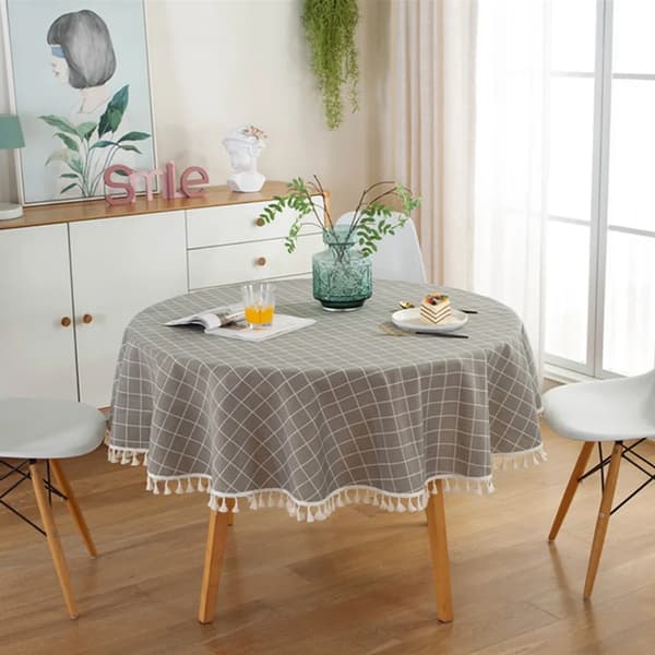 120 cm kvastdug, rund polyester bomuldsdug, til spisebord, sofabord, havebord (gråternet)