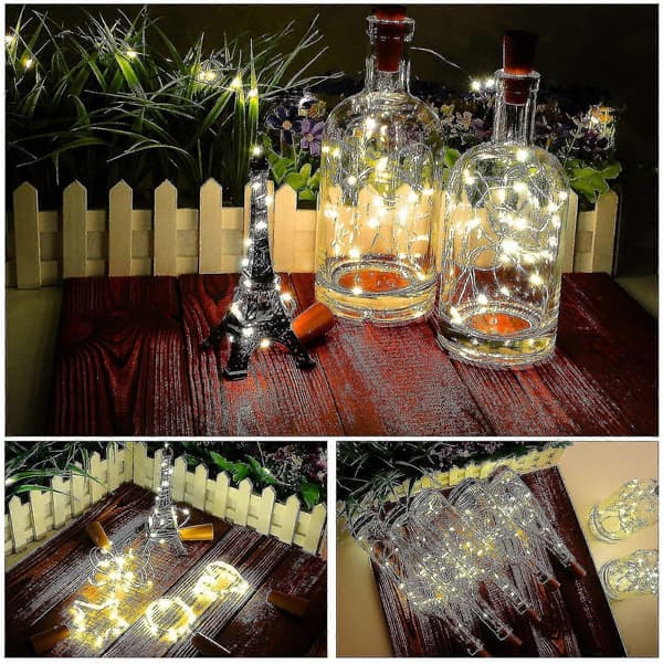 12 kpl pullolamppuja, korkilamput viinipulloille, 2 m 20 LED-valoa